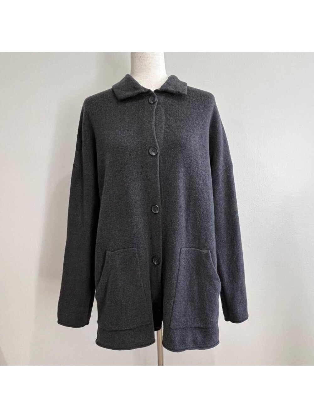 Pure Jill Cardigan Sweater Womens M Gray Button Up Cotton/Acrylic Pockets